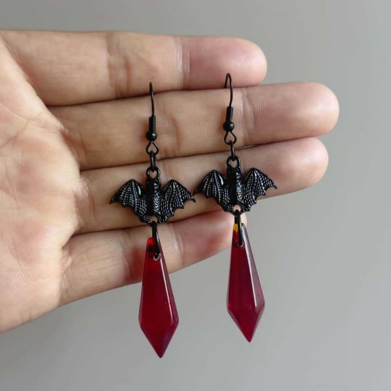 CSIYANJRY99 Goth Bat Crystal Earrings Vampire Accessories for Women Halloween Earring Gothic Jewelry Dangle Earrings Witch Victorian Vintage Dress Costume - Image 5